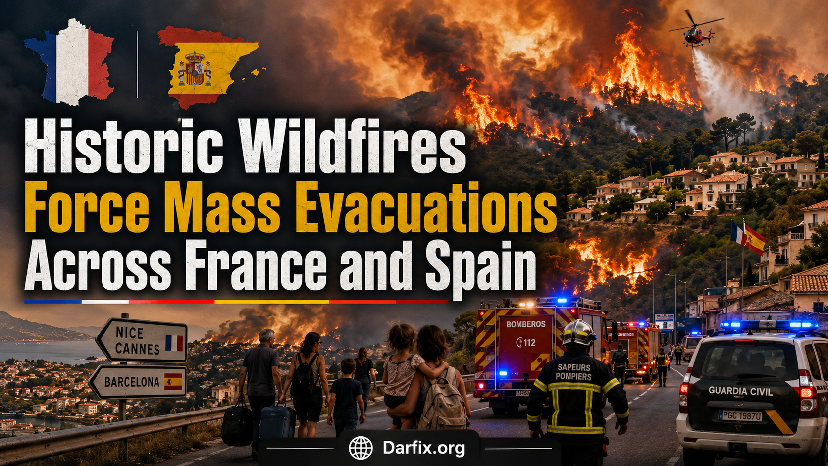 Historic Wildfires Force Mass Evacuations Across France and Spain